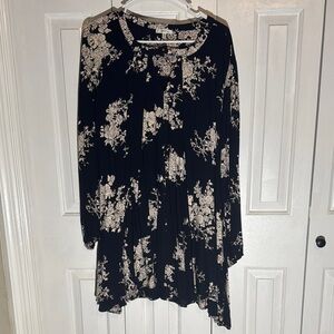 JODIFL Navy Blue Dress with Cream Floral Design